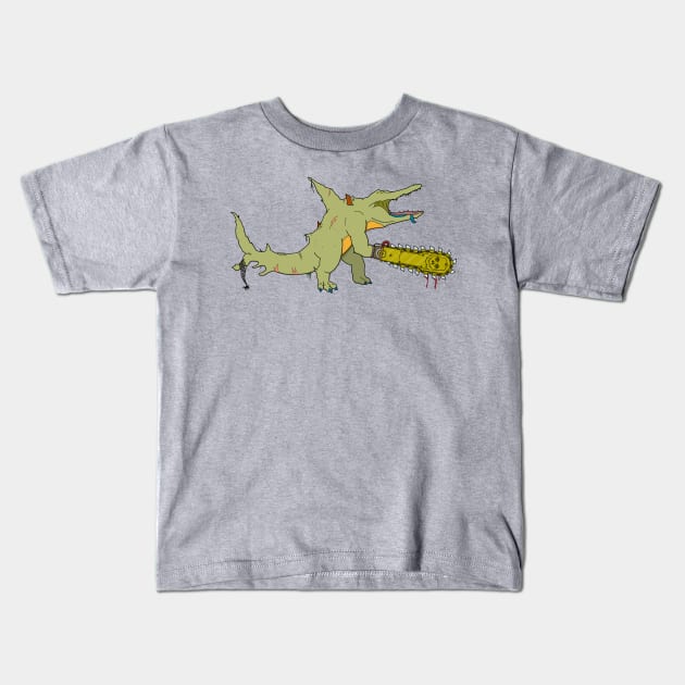Crocodile Chainsaw Massacre Kids T-Shirt by pandavigoureux29